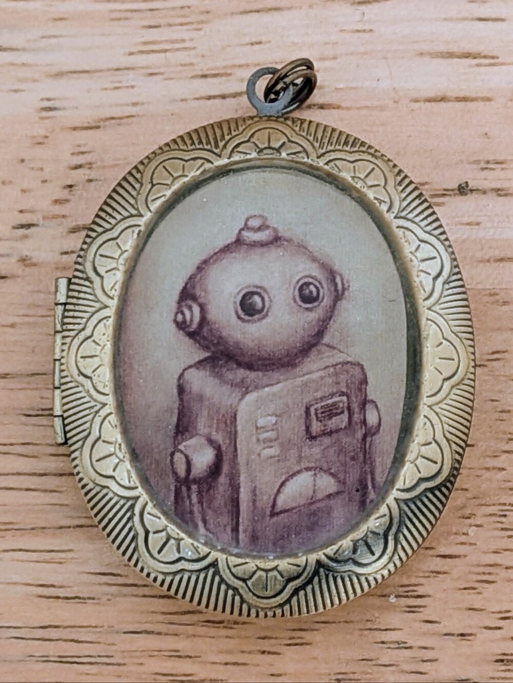EUC A Cagey Bee Handmade Antique Robot Locket